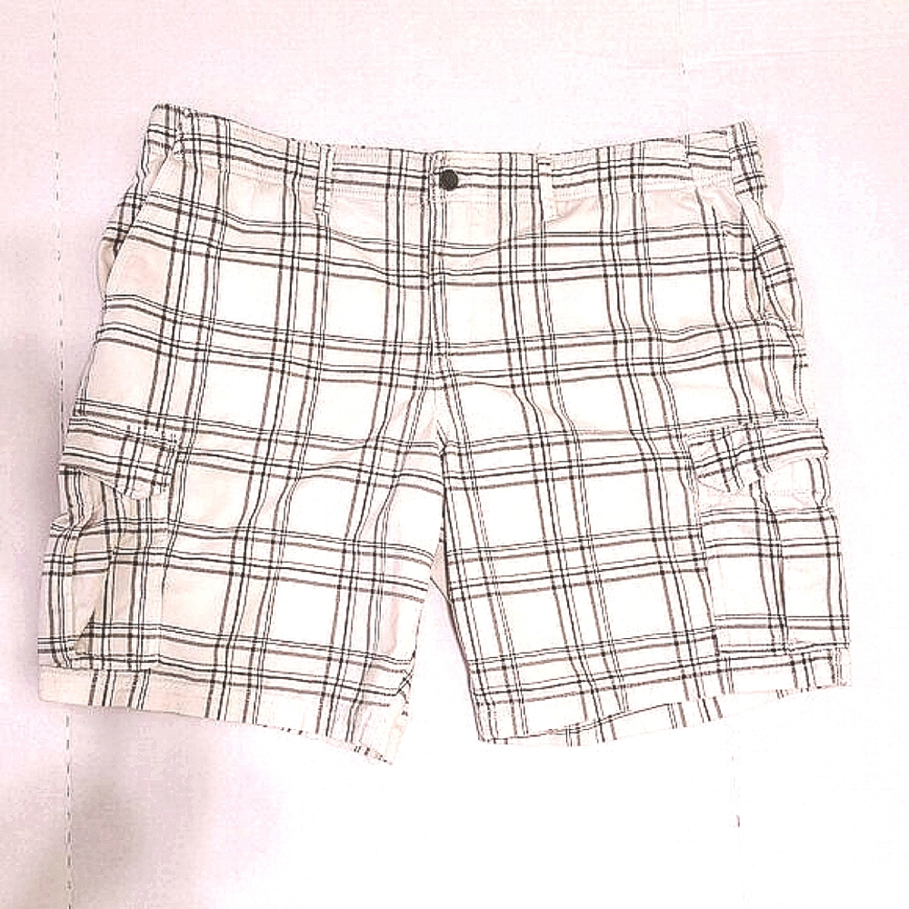 George Men’s Cargo Shorts | Size 42 | White & Gray Plaid | Casual